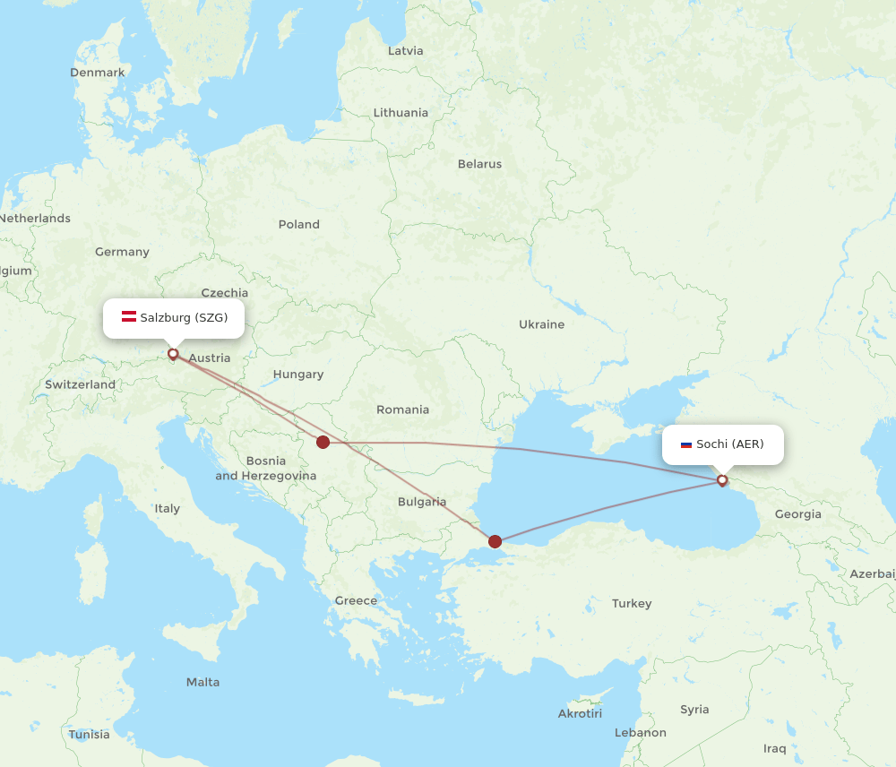 AER to SZG flights and routes map