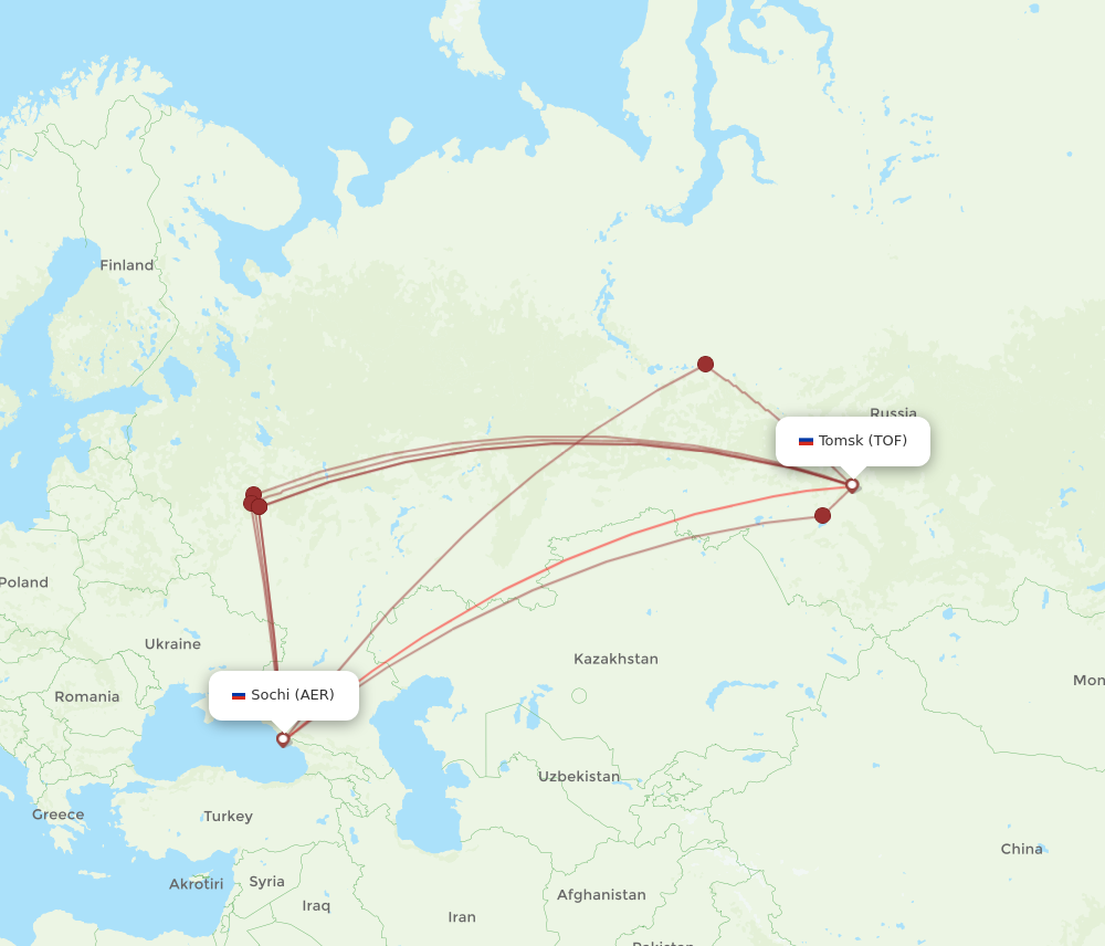 AER to TOF flights and routes map