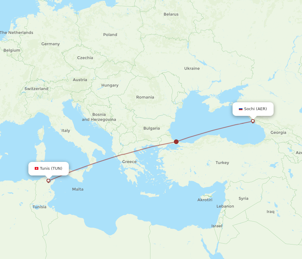 AER to TUN flights and routes map