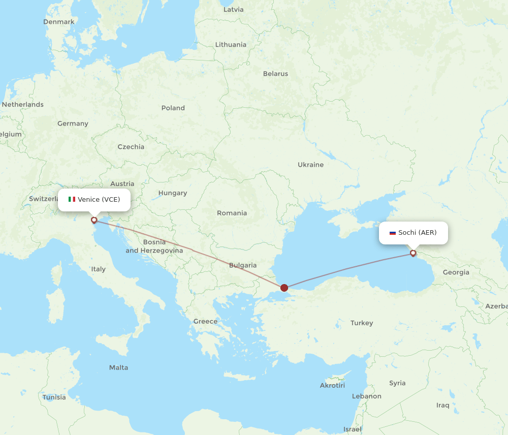AER to VCE flights and routes map