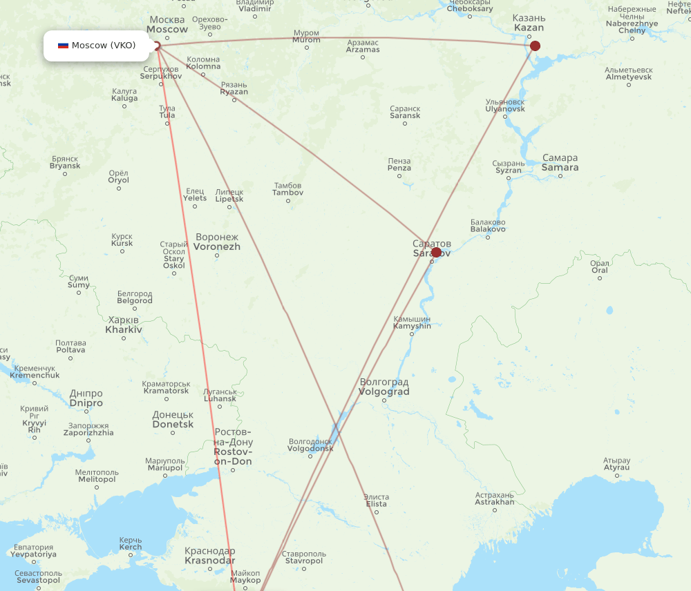 AER to VKO flights and routes map