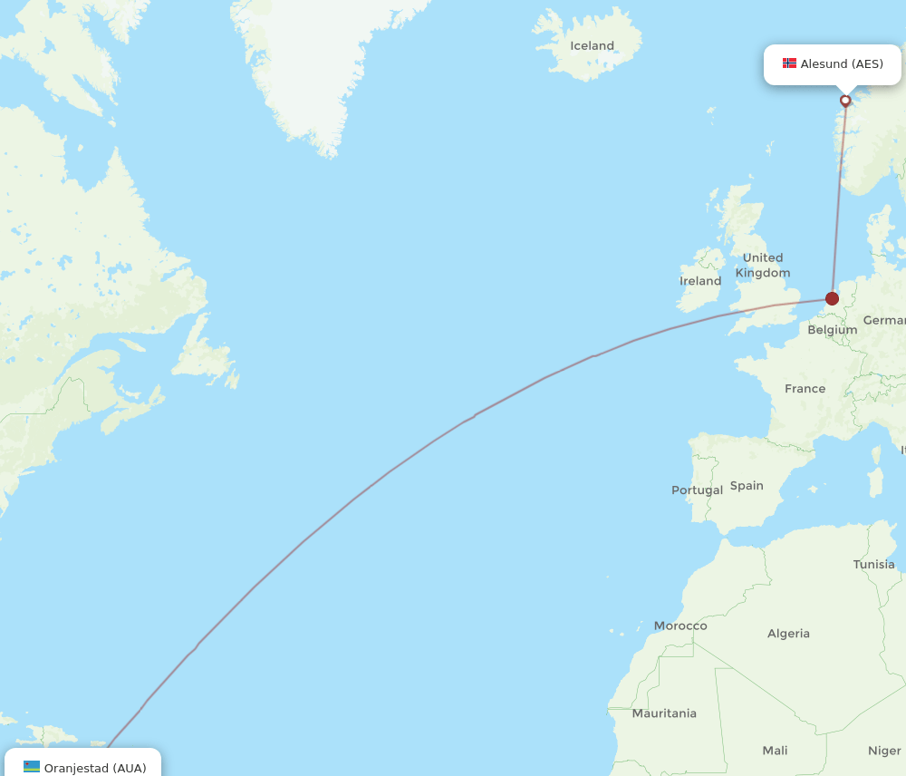 AES-AUA flight routes