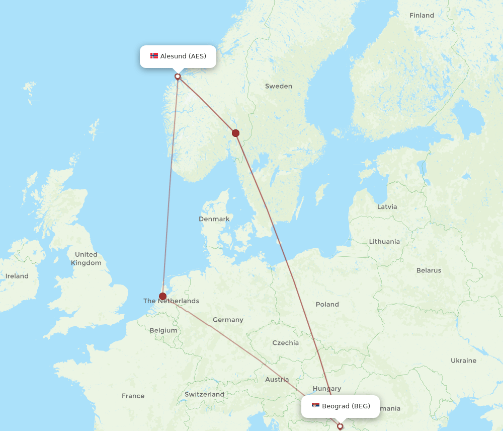 AES-BEG flight routes