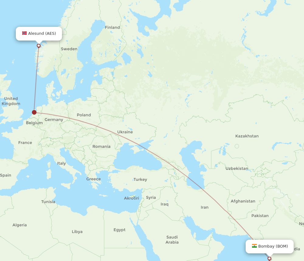 AES to BOM flights and routes map