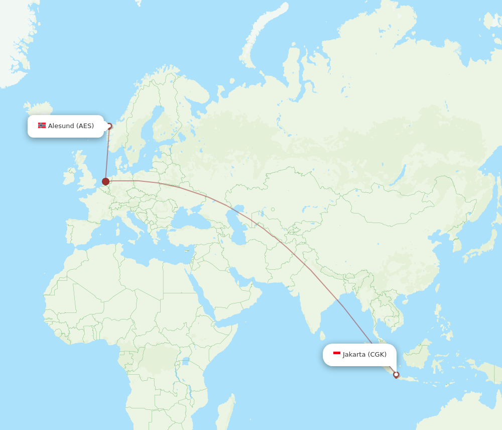 Jakarta - Aalesund route map and flight paths