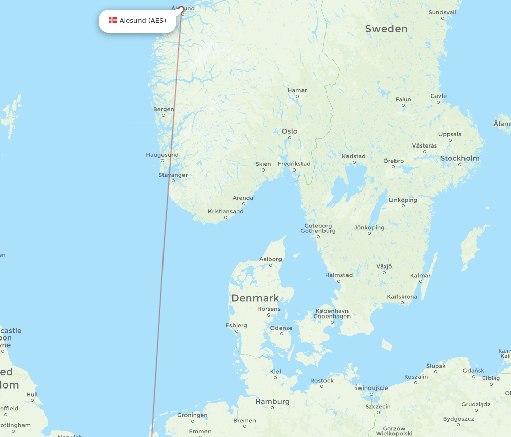 Aalesund - Dresden route map and flight paths