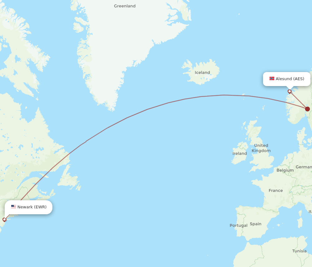AES to EWR flights and routes map