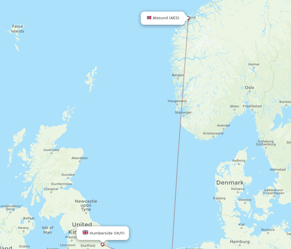 AES to HUY flights and routes map