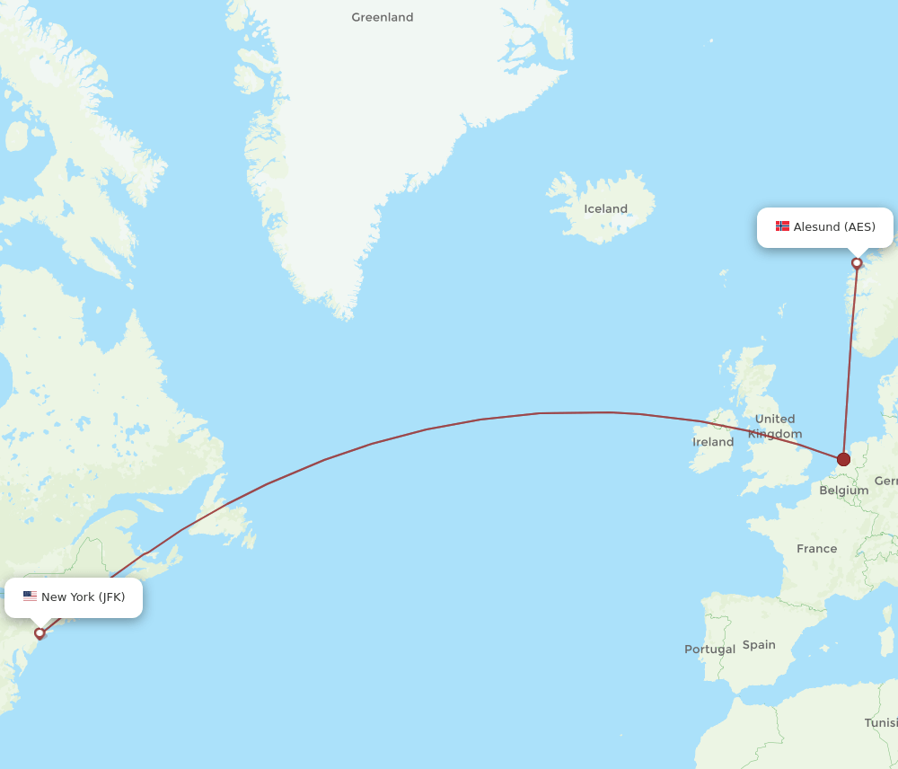 AES-JFK flight routes
