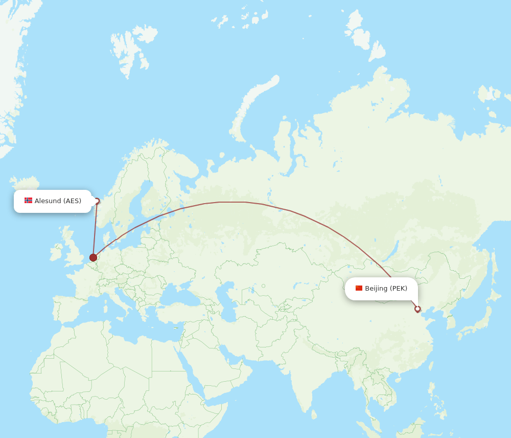 PEK to AES flights and routes map