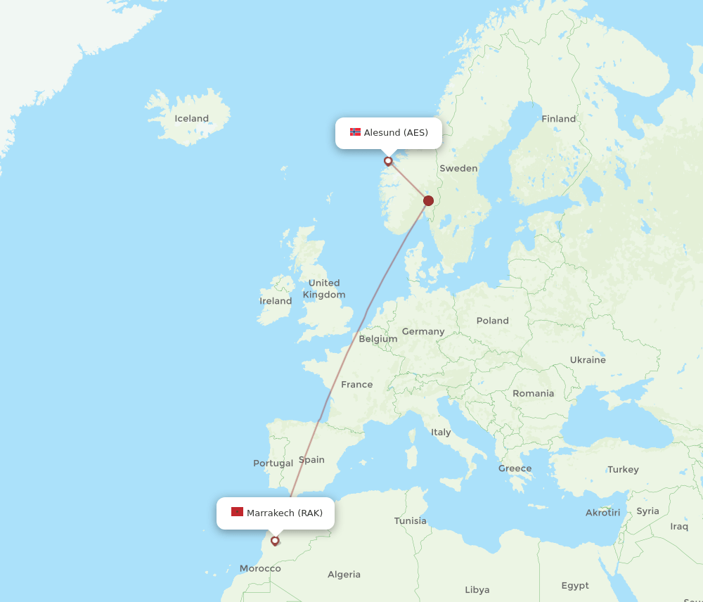 Marrakech - Aalesund route map and flight paths