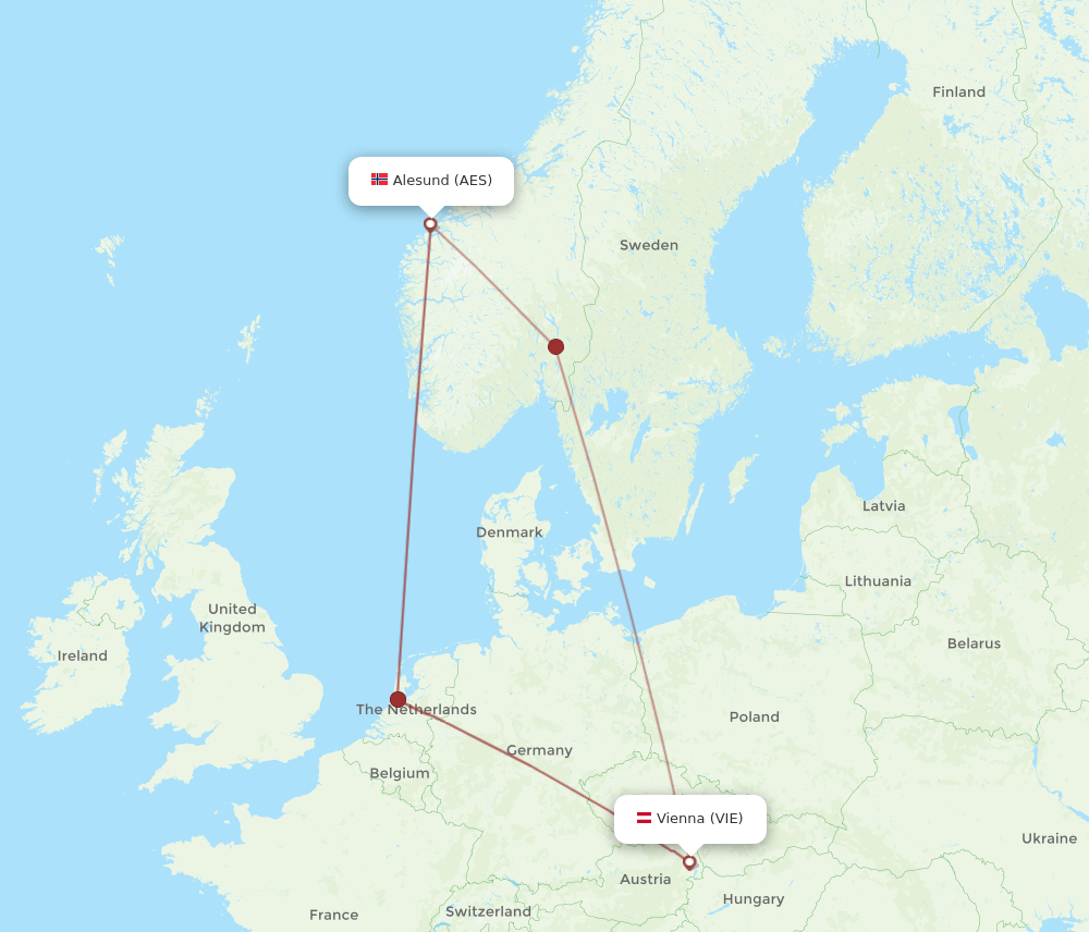 AES to VIE flights and routes map