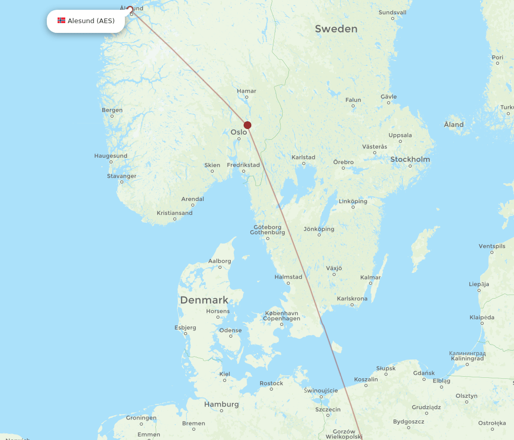 Wroclaw - Aalesund route map and flight paths