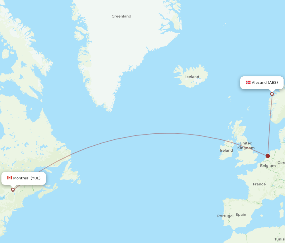 AES-YUL flight routes