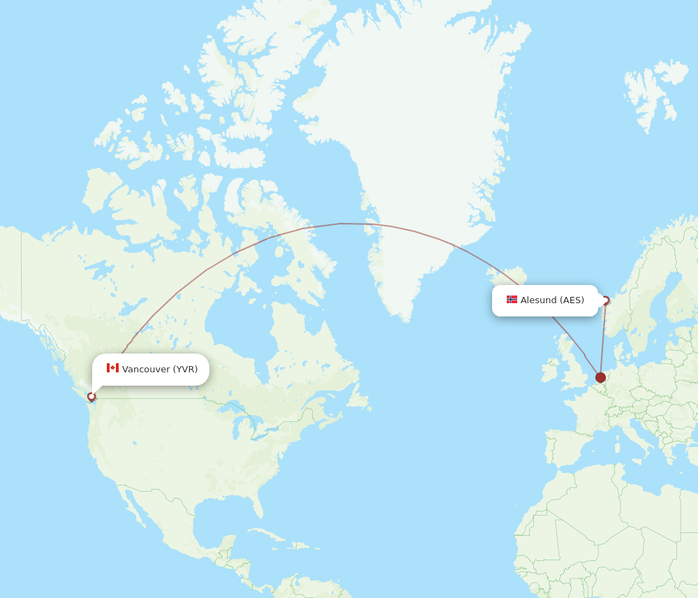 AES to YVR flights and routes map