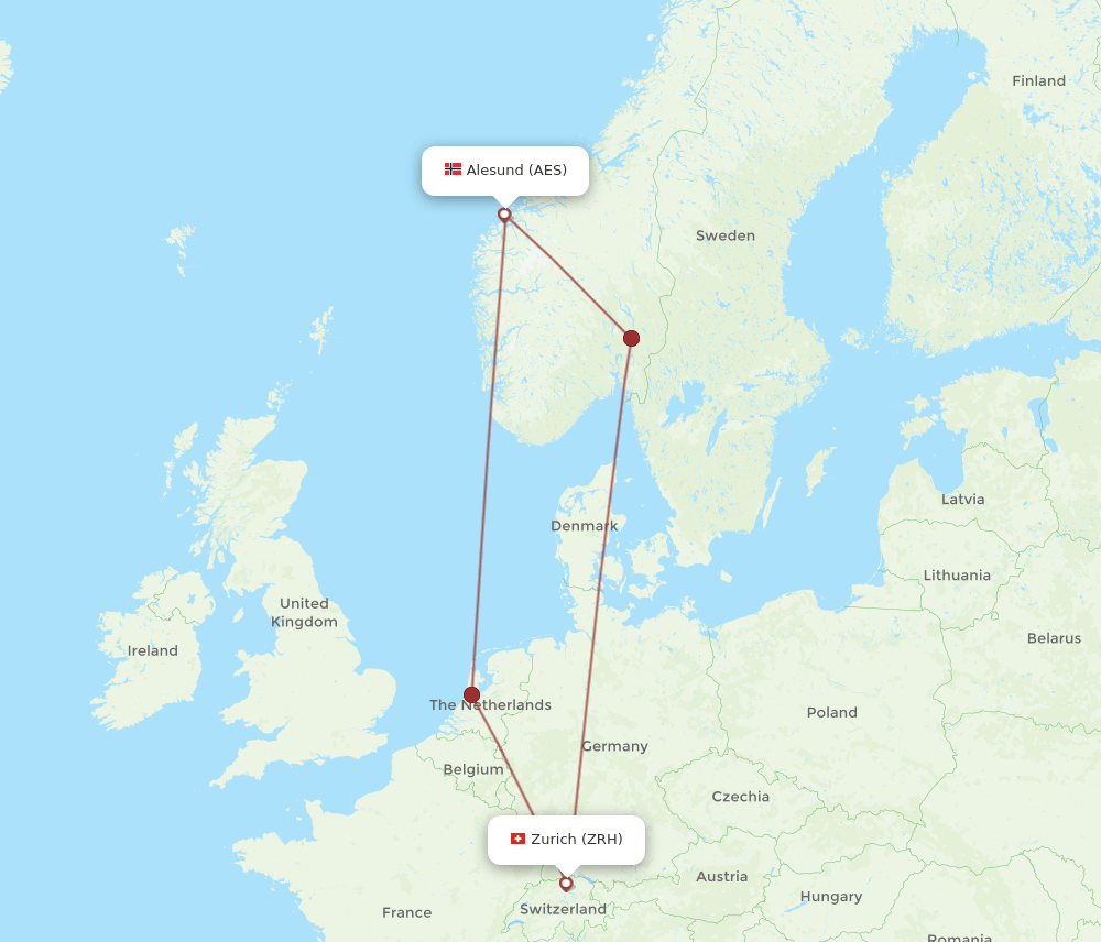 Zurich - Aalesund route map and flight paths