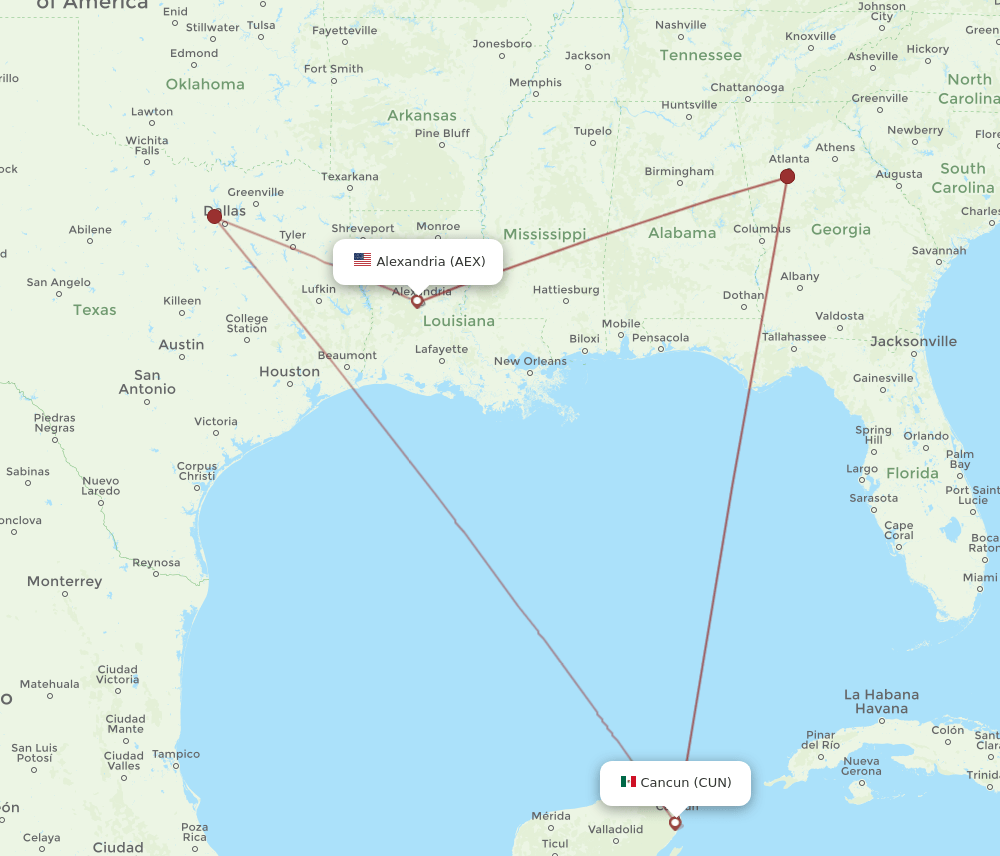 AEX-CUN flight routes