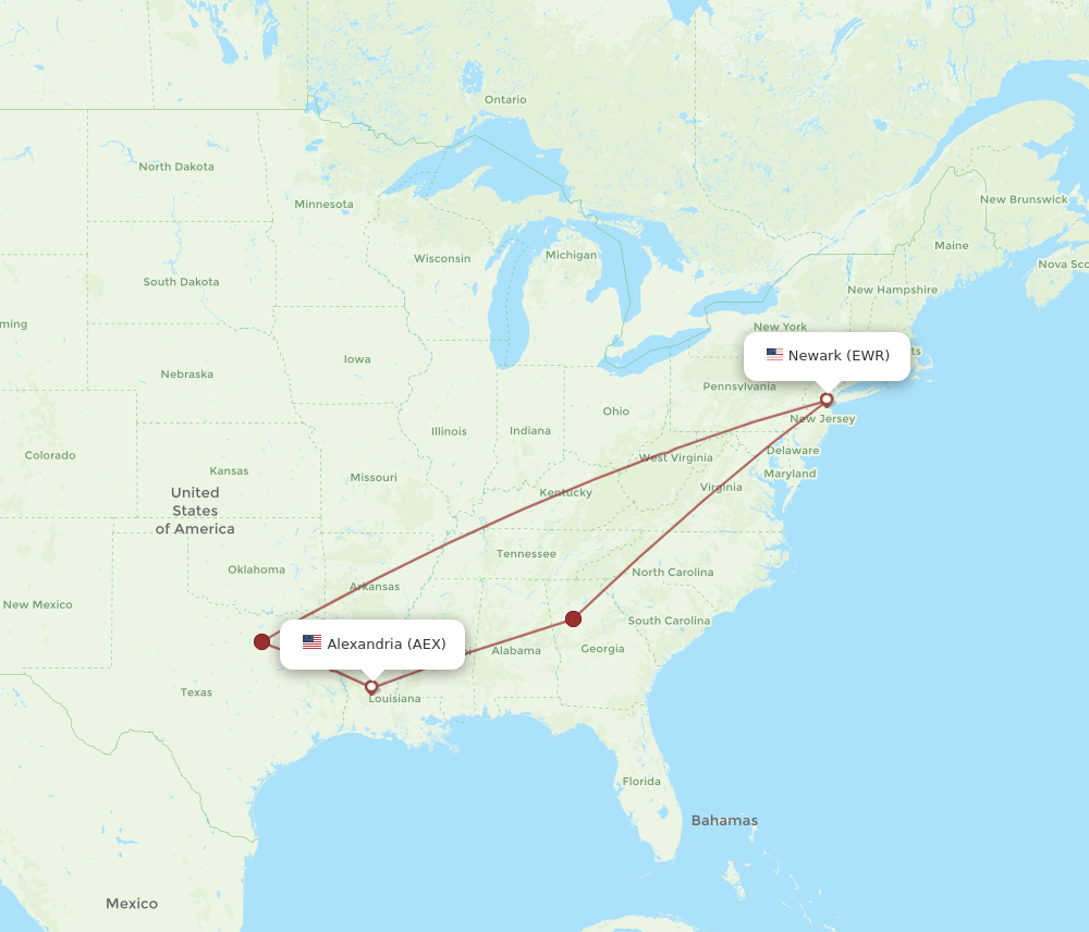 AEX-EWR flight routes