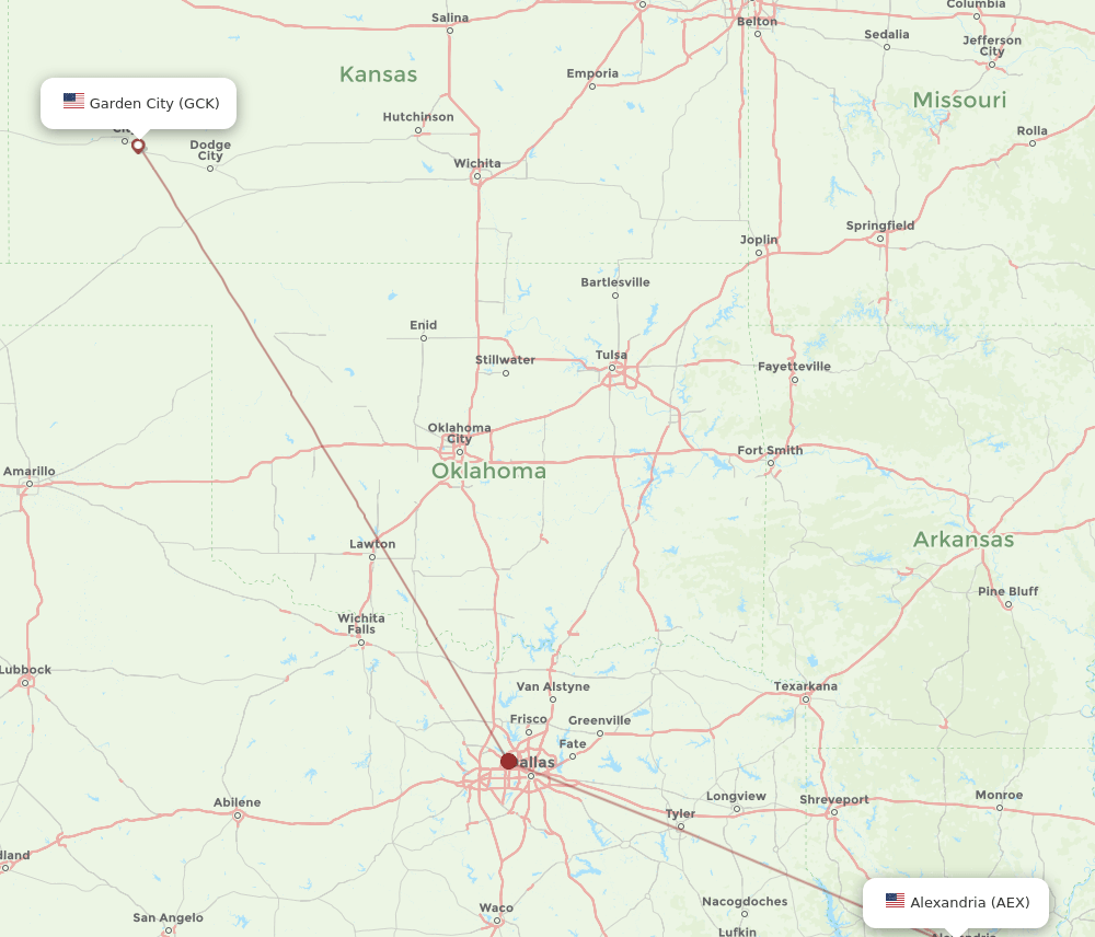 AEX-GCK flight routes