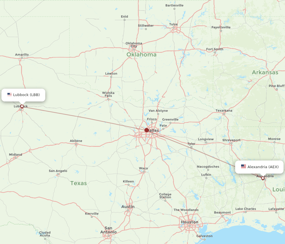 AEX to LBB flights and routes map