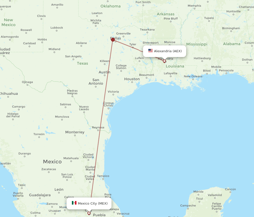 AEX-MEX flight routes
