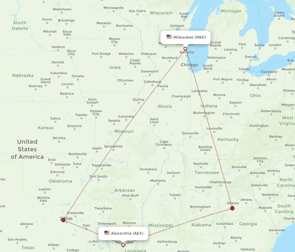 AEX-MKE flight routes