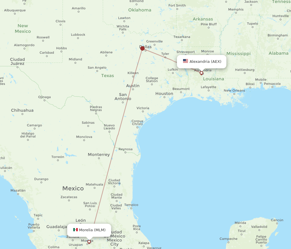 AEX-MLM flight routes