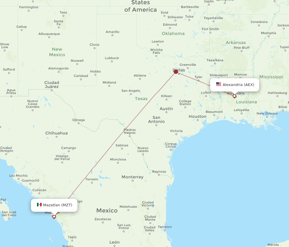 AEX-MZT flight routes