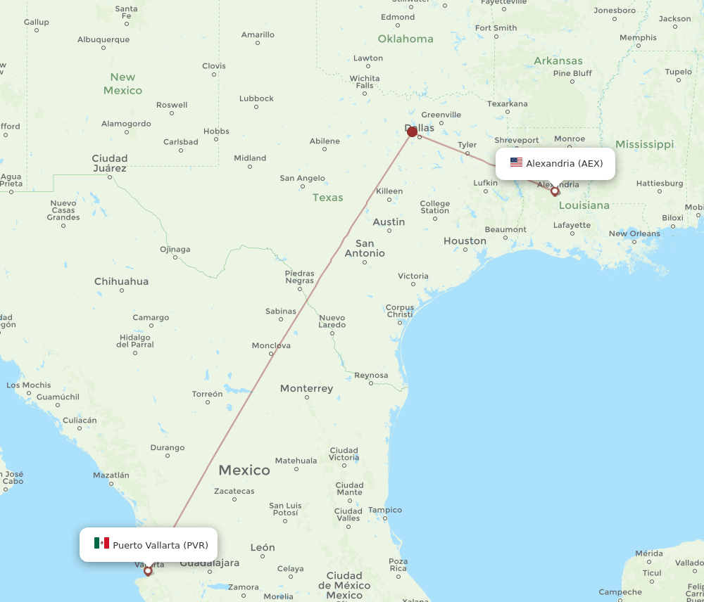 AEX-PVR flight routes
