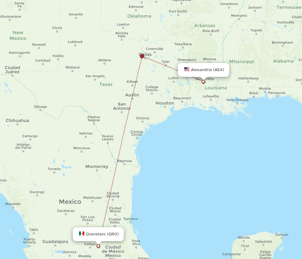 AEX-QRO flight routes
