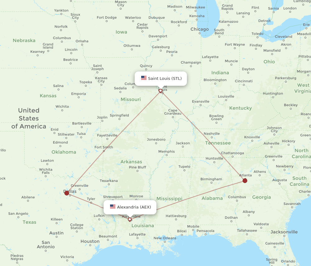 AEX-STL flight routes