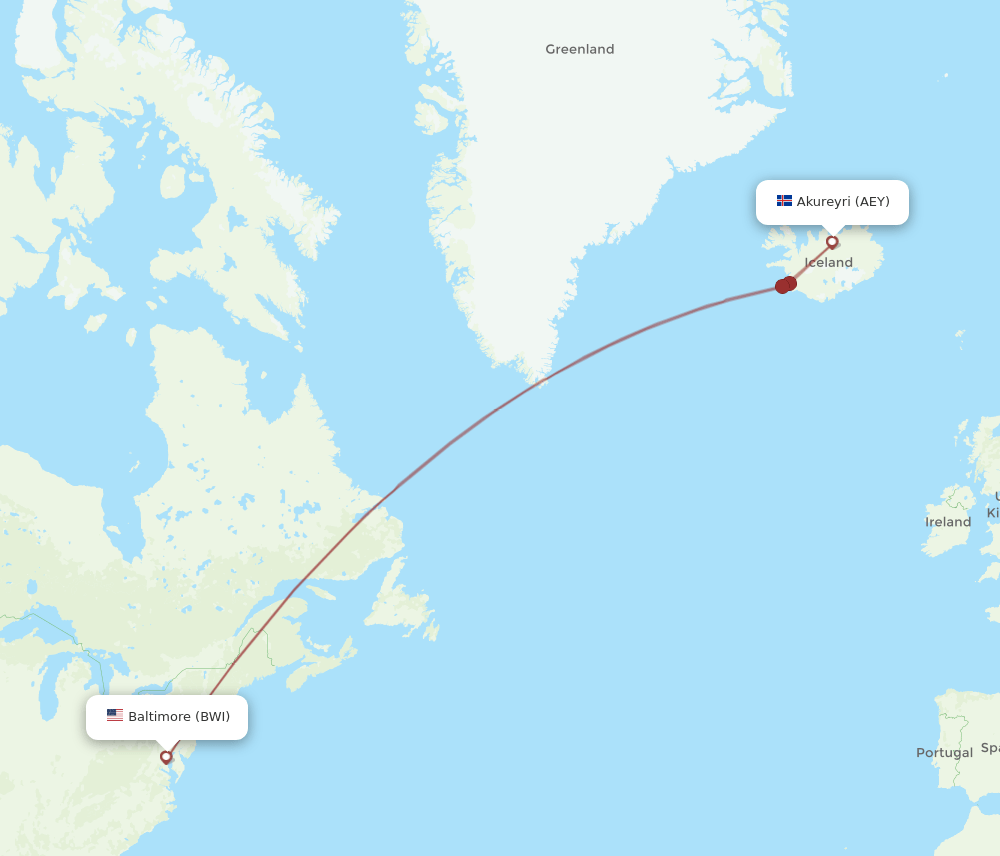 AEY-BWI flight routes