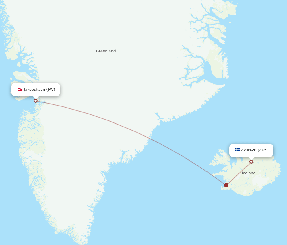 JAV to AEY flights and routes map