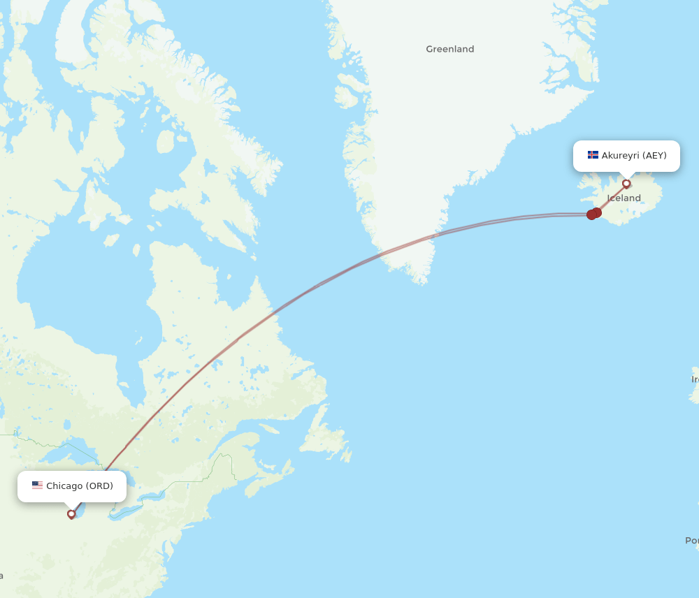 AEY to ORD flights and routes map
