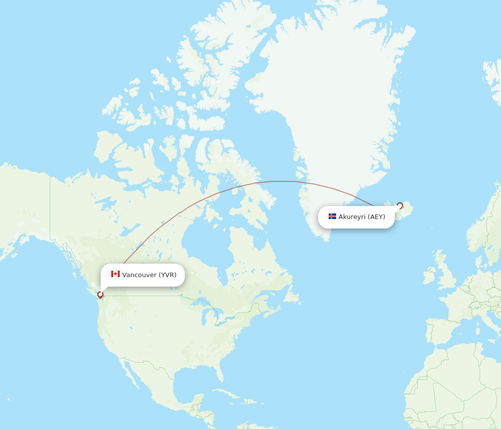 Vancouver - Akureyri route map and flight paths