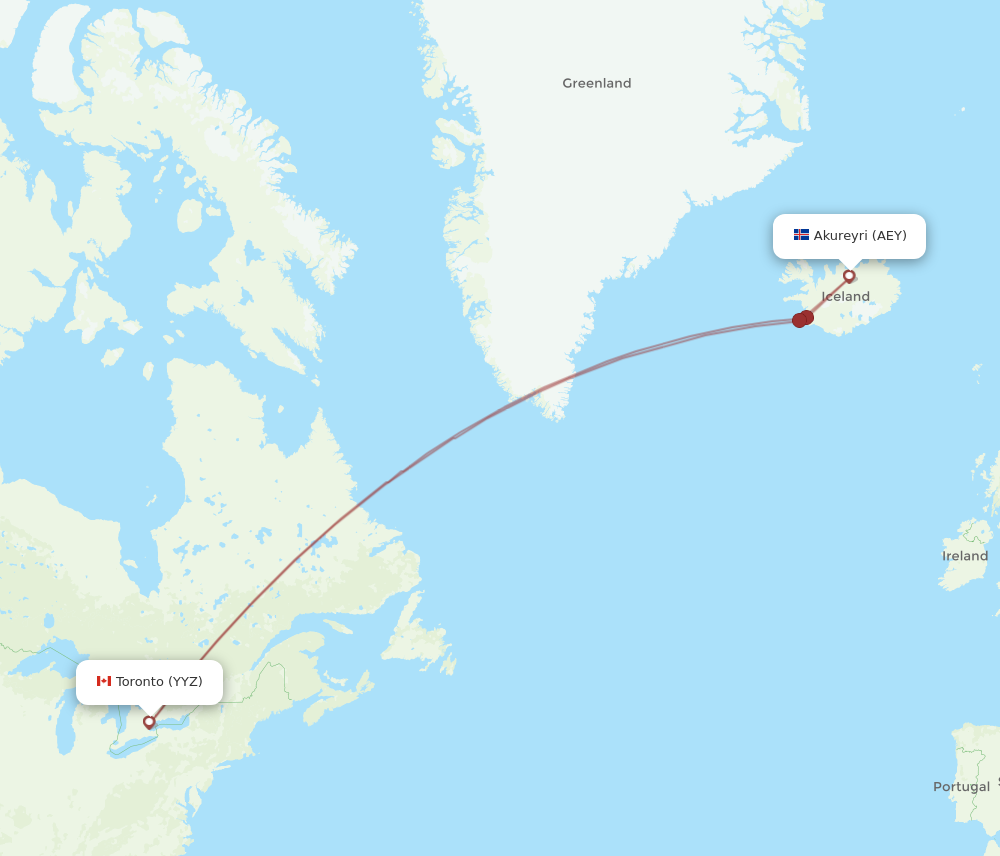 AEY to YYZ flights and routes map