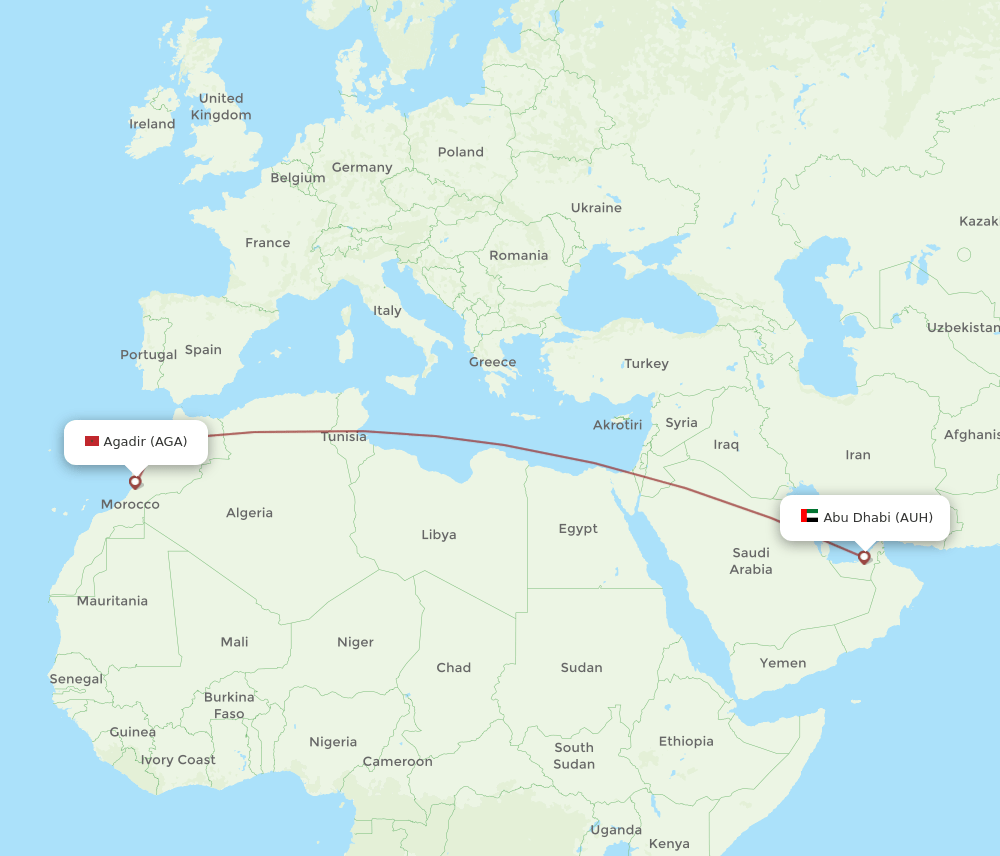 AGA to AUH flights and routes map