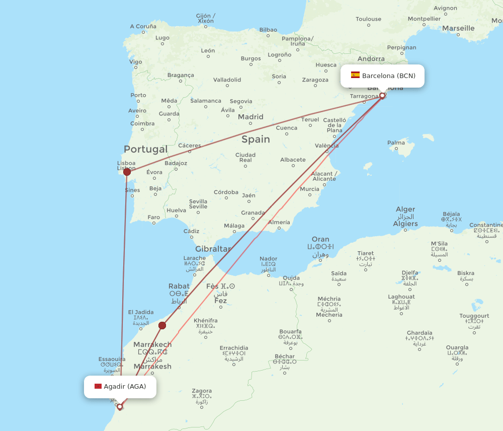 AGA-BCN flight routes
