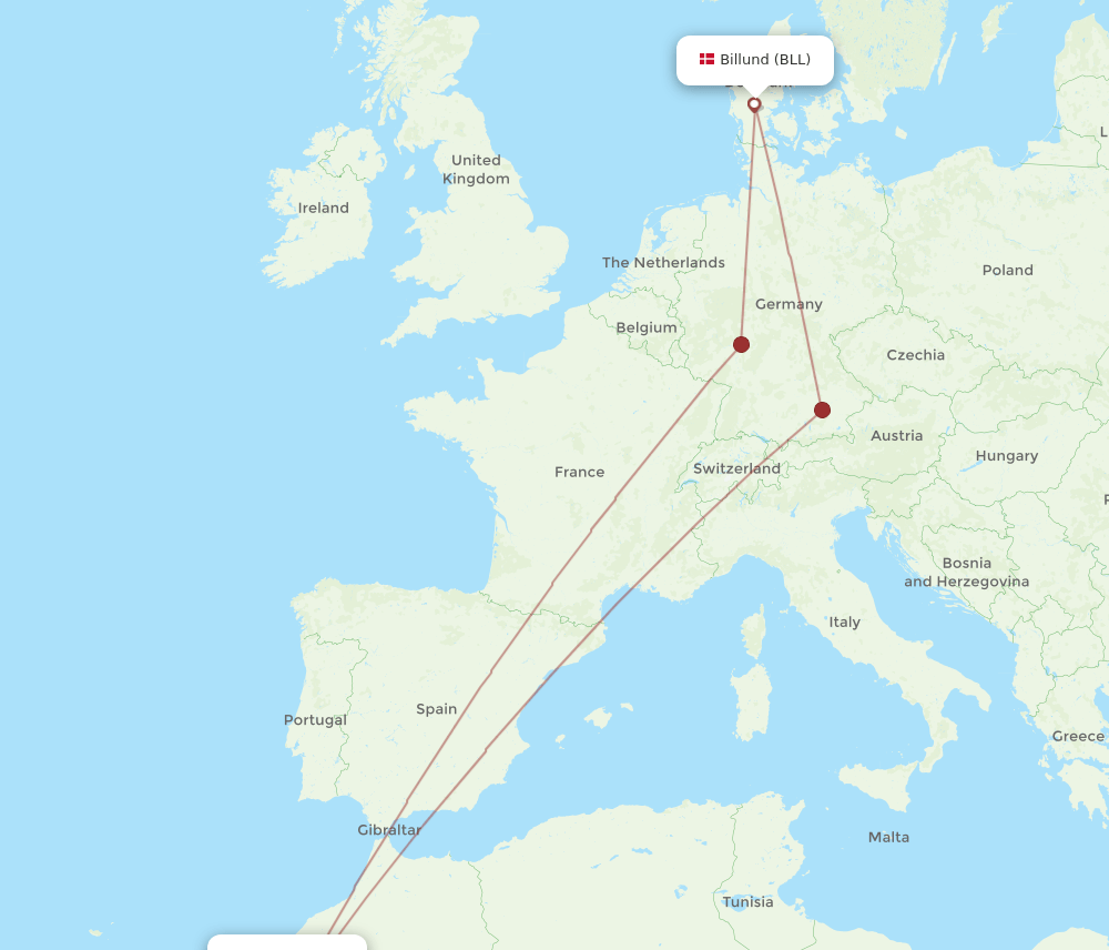 AGA-BLL flight routes