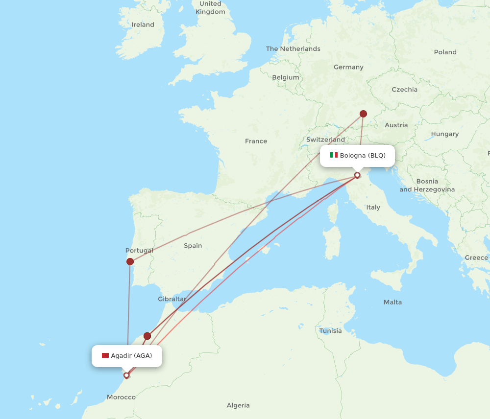 AGA-BLQ flight routes