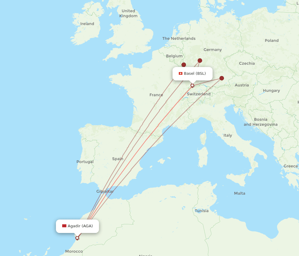 AGA-BSL flight routes