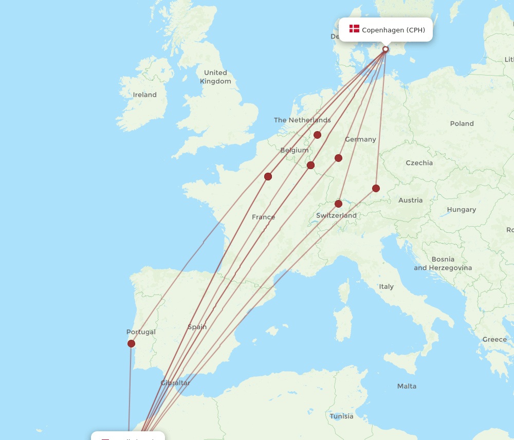 AGA-CPH flight routes