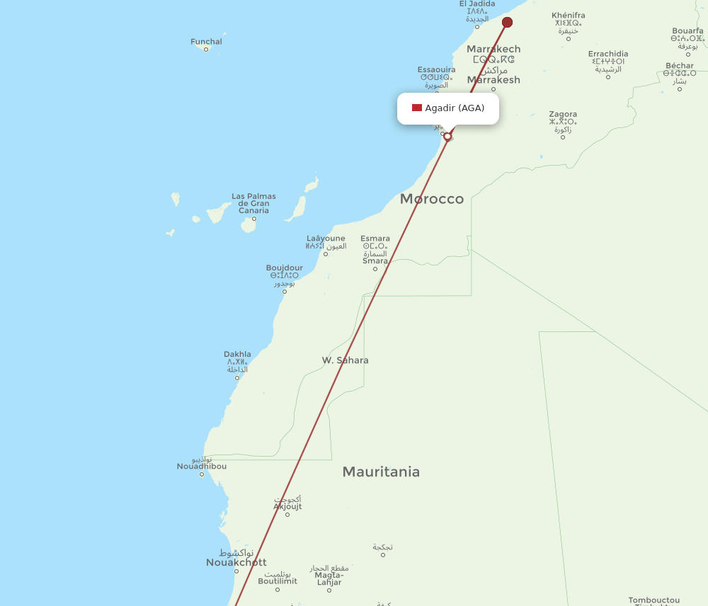 AGA to DSS flights and routes map