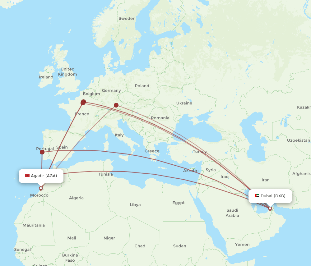 AGA-DXB flight routes