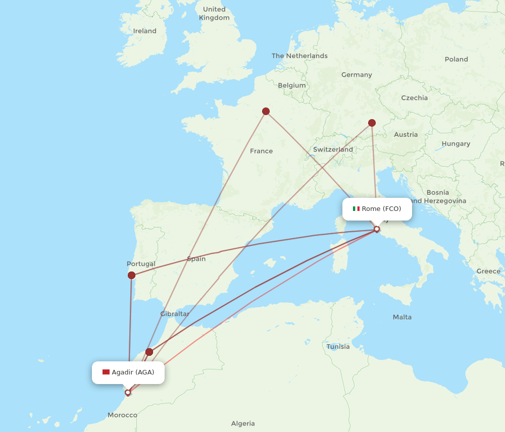 AGA-FCO flight routes