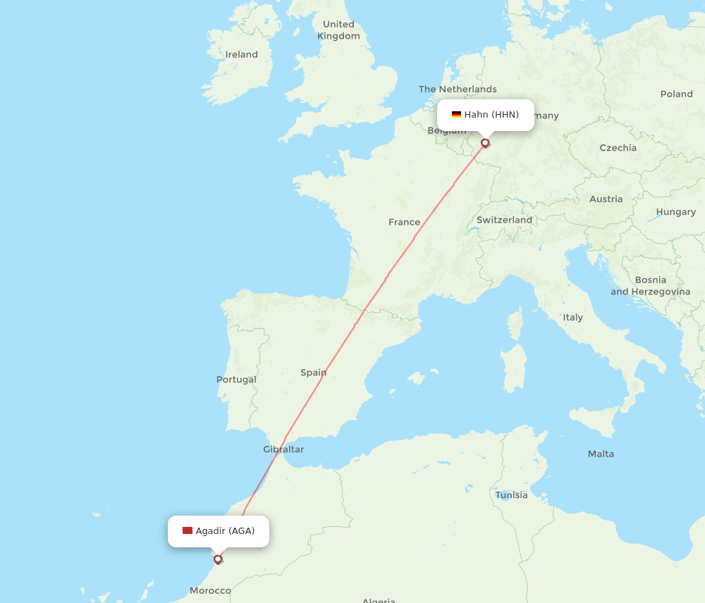 Agadir - Hahn route map and flight paths