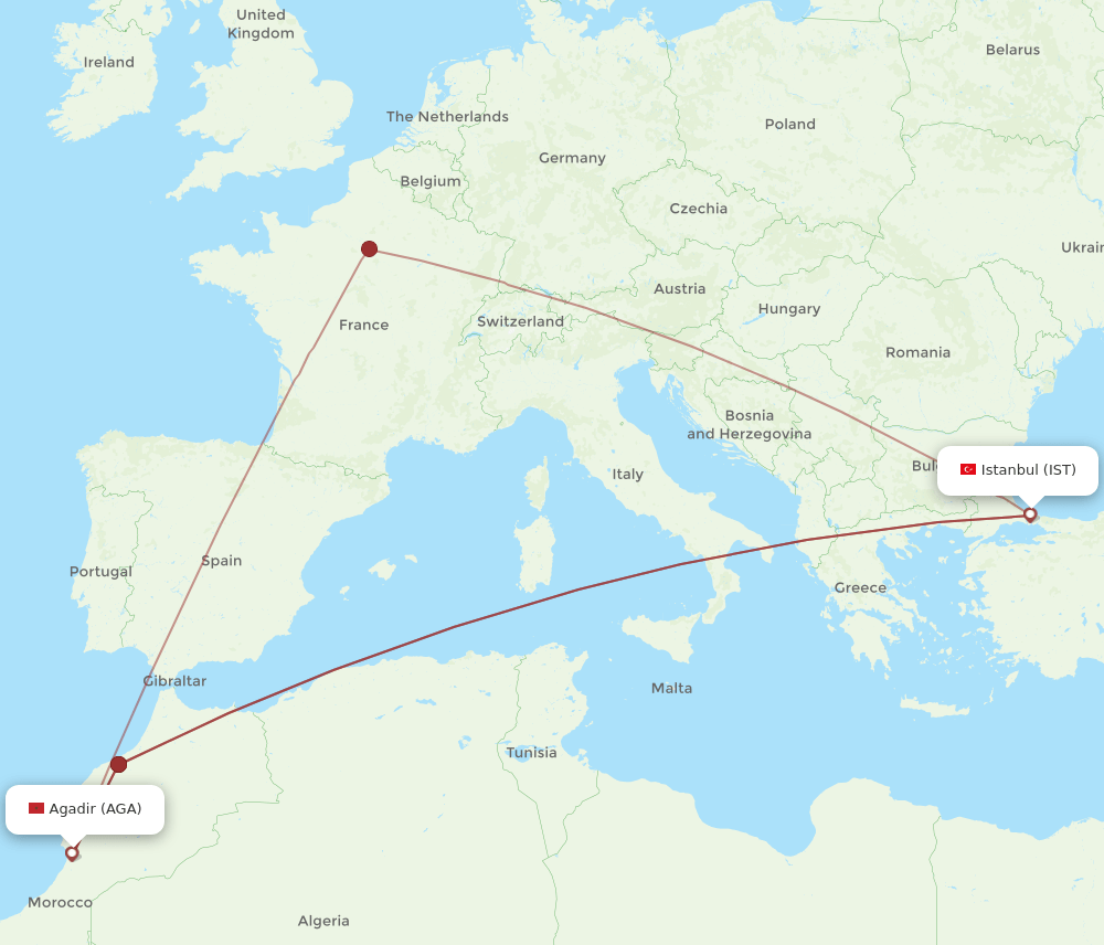 AGA to IST flights and routes map