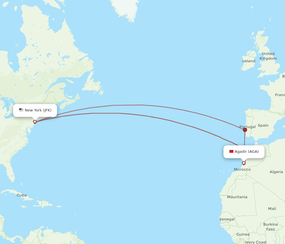 AGA-JFK flight routes