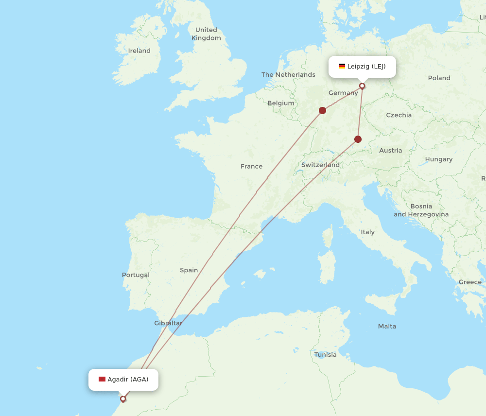 AGA-LEJ flight routes