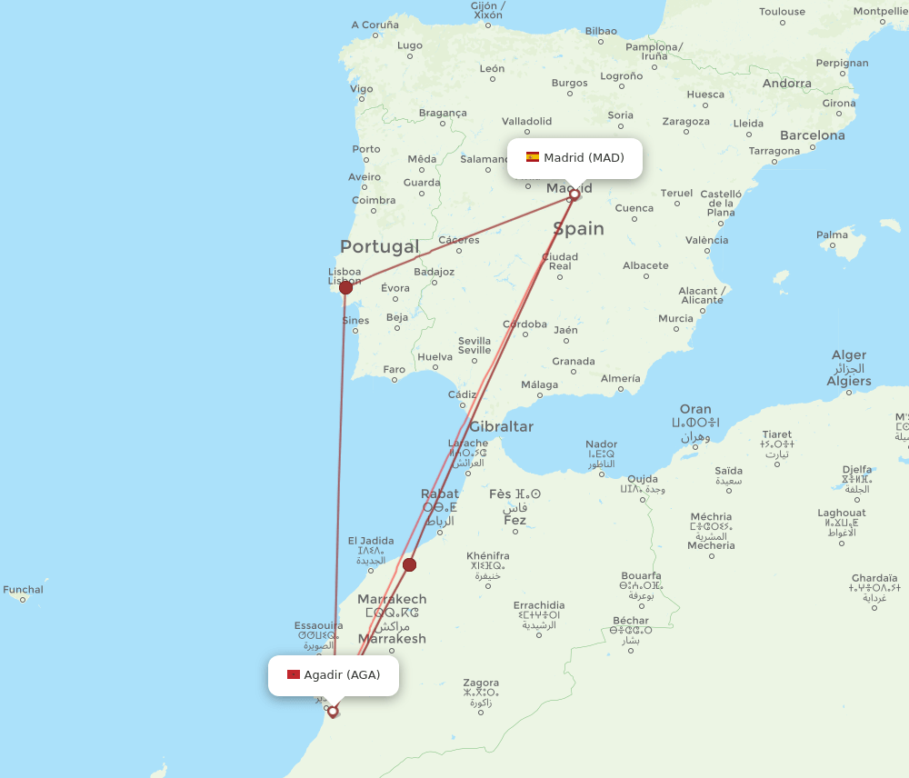 AGA-MAD flight routes